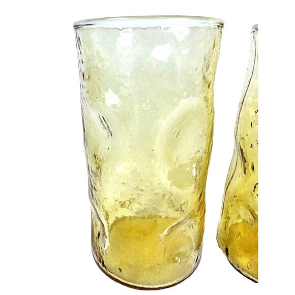 Amber Bubble Thumbprint Textured Vintage 1960's Glasses Set of 3-RARE! - Picture 5 of 8